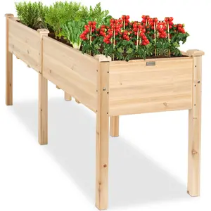 Best Choice Products 72x23x30in Raised Garden Bed, Elevated Wood Planter Box for Patio w/ Divider Panel