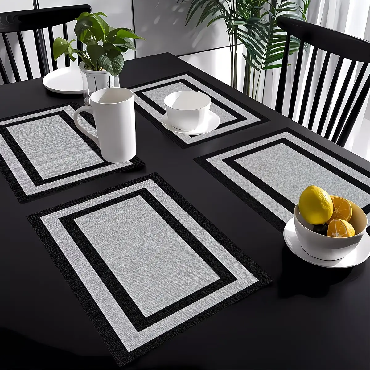 2D flat printing, 2-piece/4-piece/6-piece set minimalist solid color placemat - washable linen material, rectangular table mat, Dining Table Mats, Table placemats, suitable for restaurant and kitchen decoration, very suitable for home use