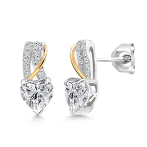 925 Sterling Silver and 10K Yellow Gold IGI Certified Lab Grown Diamond Heart Shape Earrings For Women | 2.18 Cttw | Heart Shape Diamonds Each 1 Ct | E-F Color | VS1-VS2 Clarity