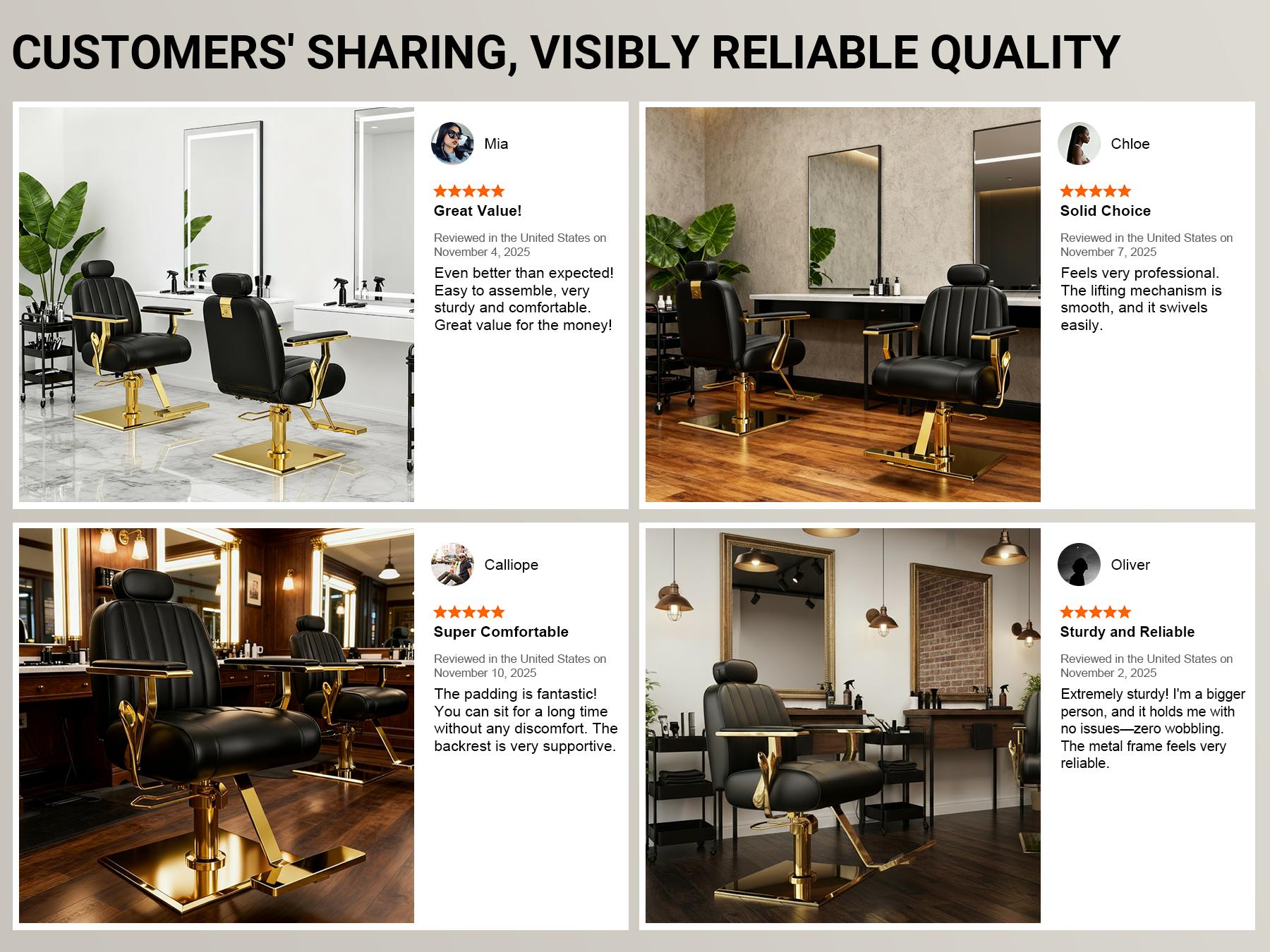 Baasha Luxury Black & Gold Reclining Salon Chair | Adjustable & Removable Headrest | 330lbs Heavy Duty Hydraulic Pump | High-Density Foam Soft PU Leather | 360° Swivel All-Purpose Styling Chair for Tattoo, Makeup & Hair Stylists