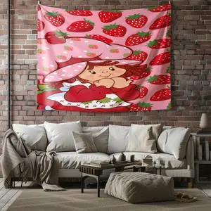 1pc Sweet Strawberry Girl Tapestry, All Ages Suitable, Live Stream Party Studio Bedroom Background Decor, Birthday Holiday Gift