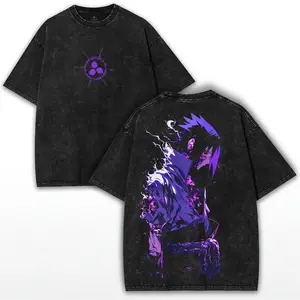 Sasuke Anime Graphic Tee - Stylish Unisex Washed Shirt for True Naruto Fans, Comfortable Cotton Fit with Bold Anime Print Design, Perfect for Streetwear Vibes