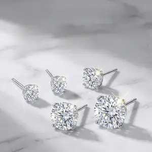 5 Pairs S925 Sterling Silver Stud Earrings for Women Men, Hypoallergenic Round Cubic Zirconia Earrings Set, 3mm-7mm 4 Prong Simulated Diamond Studs, Classic Small Large CZ Ear Piercing Jewelry, Daily Wear Wedding Gift