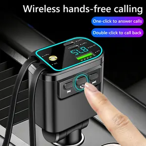 Car FM Transmitter Wireless Hands-free Call Car MP3 Player with 2 Type C Retractable Charging Cable Fast Charging Adapter Car Charger Support Voltage Detection with Roof Starlight