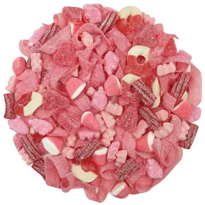PINK MIX SOUR GUMMIES 2LB BAG .Gummy Bears, Gummy Belts, Gummy Rings, Twists,  Bottles, Sharks, Gummy Drops, Twists, Slices, Laces, Piglets Candy Snack