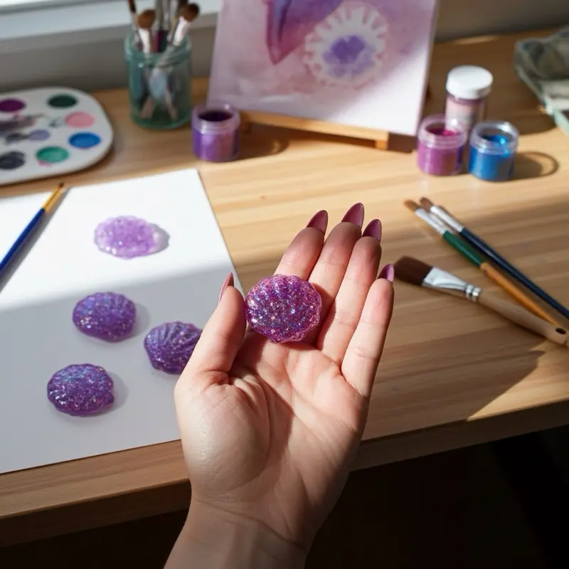 Purple Sequin Resin Shell Set (5 Pack) | Glitter Seashell Charms for Crafts, Jewelry Making, Ocean Decor, DIY Supplies
