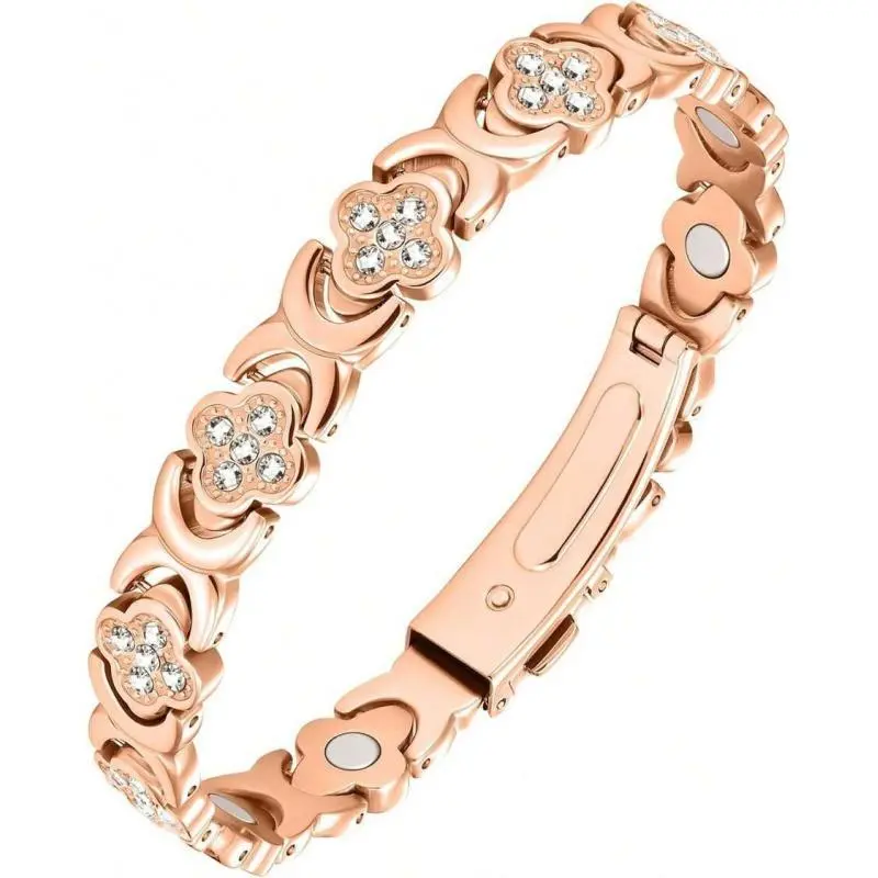 Feraco Pure Copper Bracelets For Women, Ultra Strength Magnetic Therapy Bracelet For Pain Relief With 3800 Gauss Magnets & Sparkling Cubic Zirconia, Adjustable, Infinite Clover Jewelry