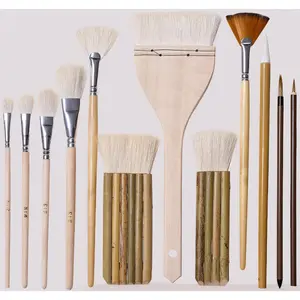 12-Piece Professional Pottery Glaze Brush Set - Includes Goat Hair & Hake Brushes for Ceramic, Clay, and Acrylic Painting. Soft Bristle for Smooth, Even Application