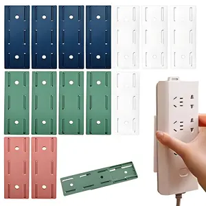 14PCS Adhesive Punch Free Socket Holder, Self-Adhesive Desktop Socket Fixer, Power Strip Holder Fixator, Wall Mount Cable Management(4 Blue, 4 Green, 4 White, 2 Pink)
