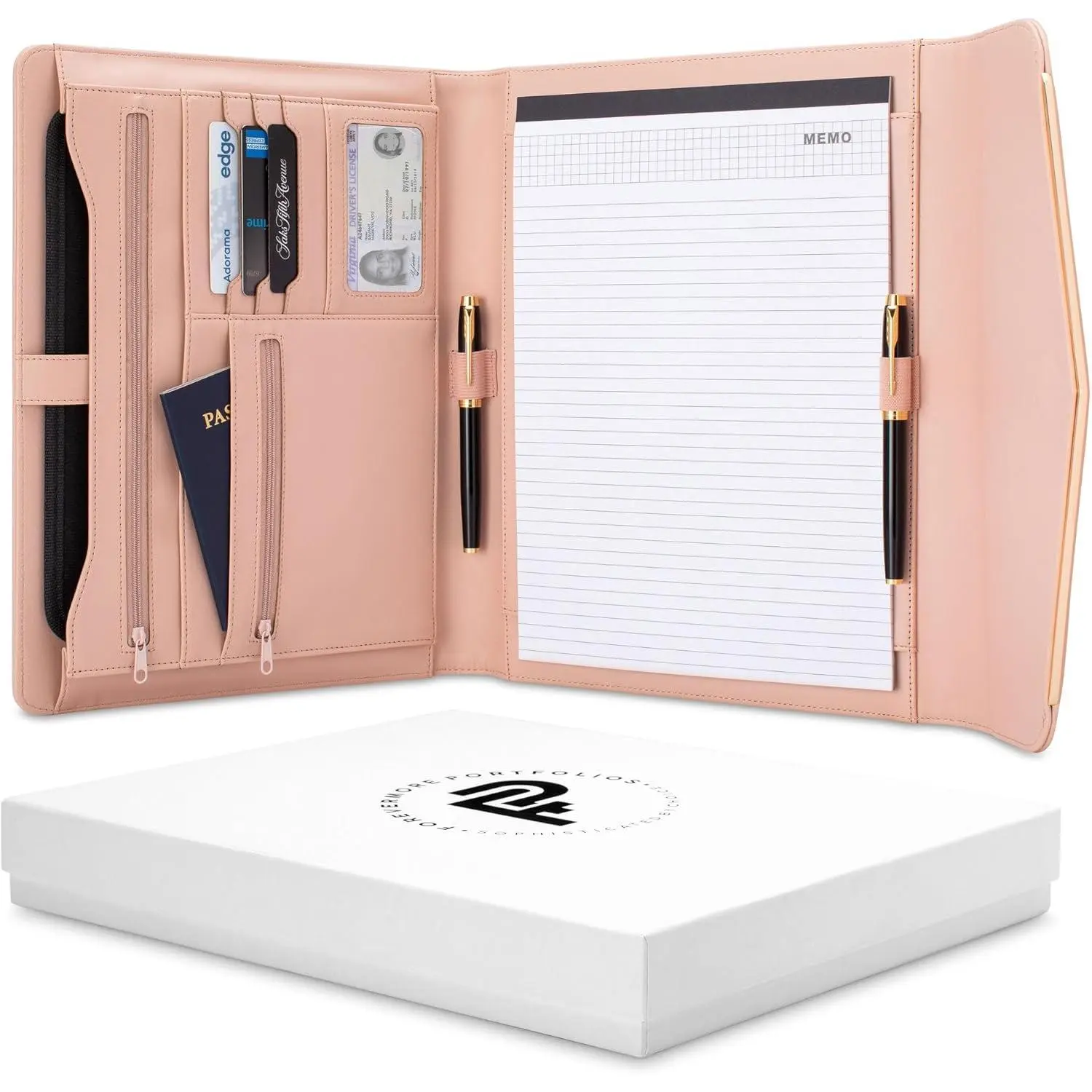 Padfolio Binder Organizer for Women | Faux Leather Portfolio Folder for Resume, Documents, Notebook, Tablet and Business Cards | Notepad Included -  with