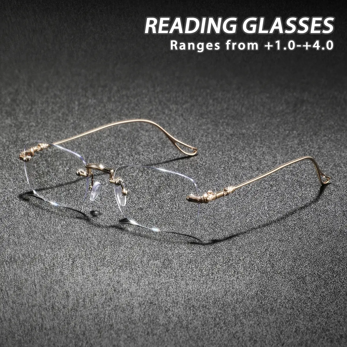 Men's Metal Square Frameless Reading Glasses For Men, Vintage