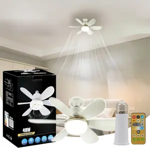 E27 Screw Fan Light Bulb, 40w Quiet Remote Control Ceiling Fan Lamp, Bedroom Living Room Study Energy Saving Integrated Lighting, Ambient Decoration Lamp