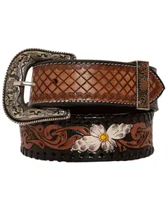 Myra Bag Women's Checkered Hand Tooled Leather Belt - S-4059