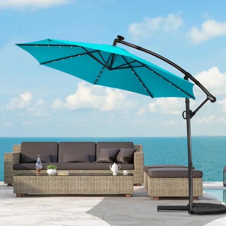 COSTWAY 10 FT 360 Rotating Solar Powered Patio Umbrella, Offset Cantilever Outdoor Umbrella with 360 Degree Rotation, Easy Tilt Adjustment, Crank Handle & Cross Base for Pool Deck Garden Backyard-COSTST - TikTok Shop COSTWAY 10 FT 360 Rotating Solar Powered Patio Umbrella, Offset Cantilever Outdoor Umbrella with 360 Degree Rotation, Easy Tilt Adjustment, Crank Handle & Cross Base for Pool Deck Garden Backyard-COSTST - TikTok Shop