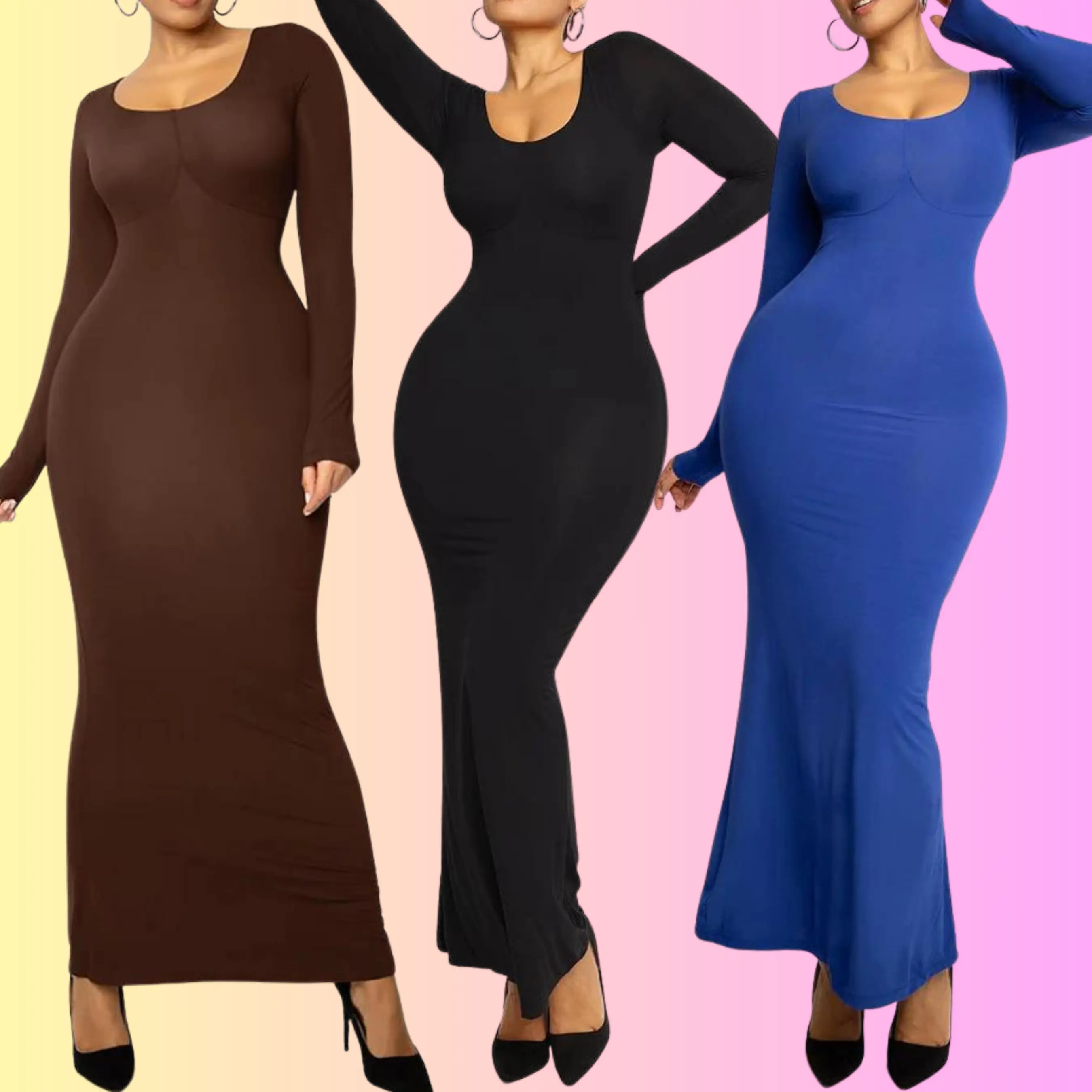 Long-sleeve Maxi Dress with built in Shapewear - TikTok Shop