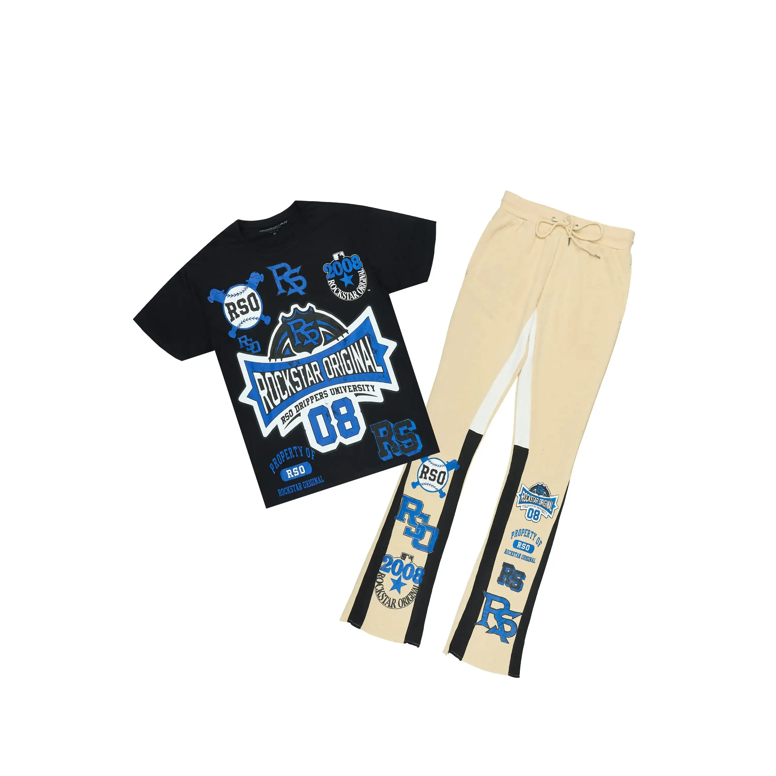 Mavrix Black/Beige T-shirt/Stacked Flare Track Pant Set