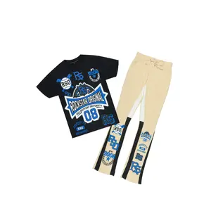 Mavrix Black/Beige T-shirt/Stacked Flare Track Pant Set