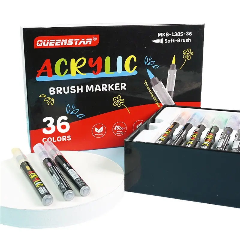 36 Color pc Acrylic Paint Markers, Quick-Drying,Soft Brush Tip Marker for Rock Painting Ceramic Wood Canvas Plastic Glass Stone Calligraphy Card Making DIY Crafts, Waterproof Markers for Coloring, Soft Brush Tip Marker Set for Student and Adult