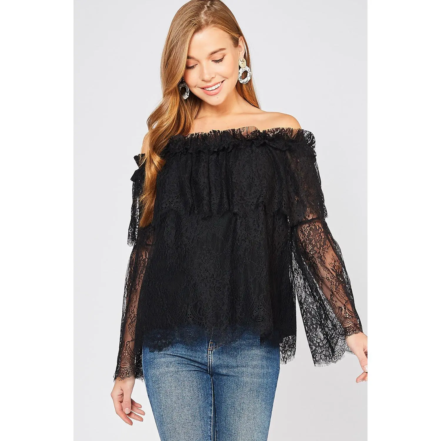 Lace off-shoulder overlay top