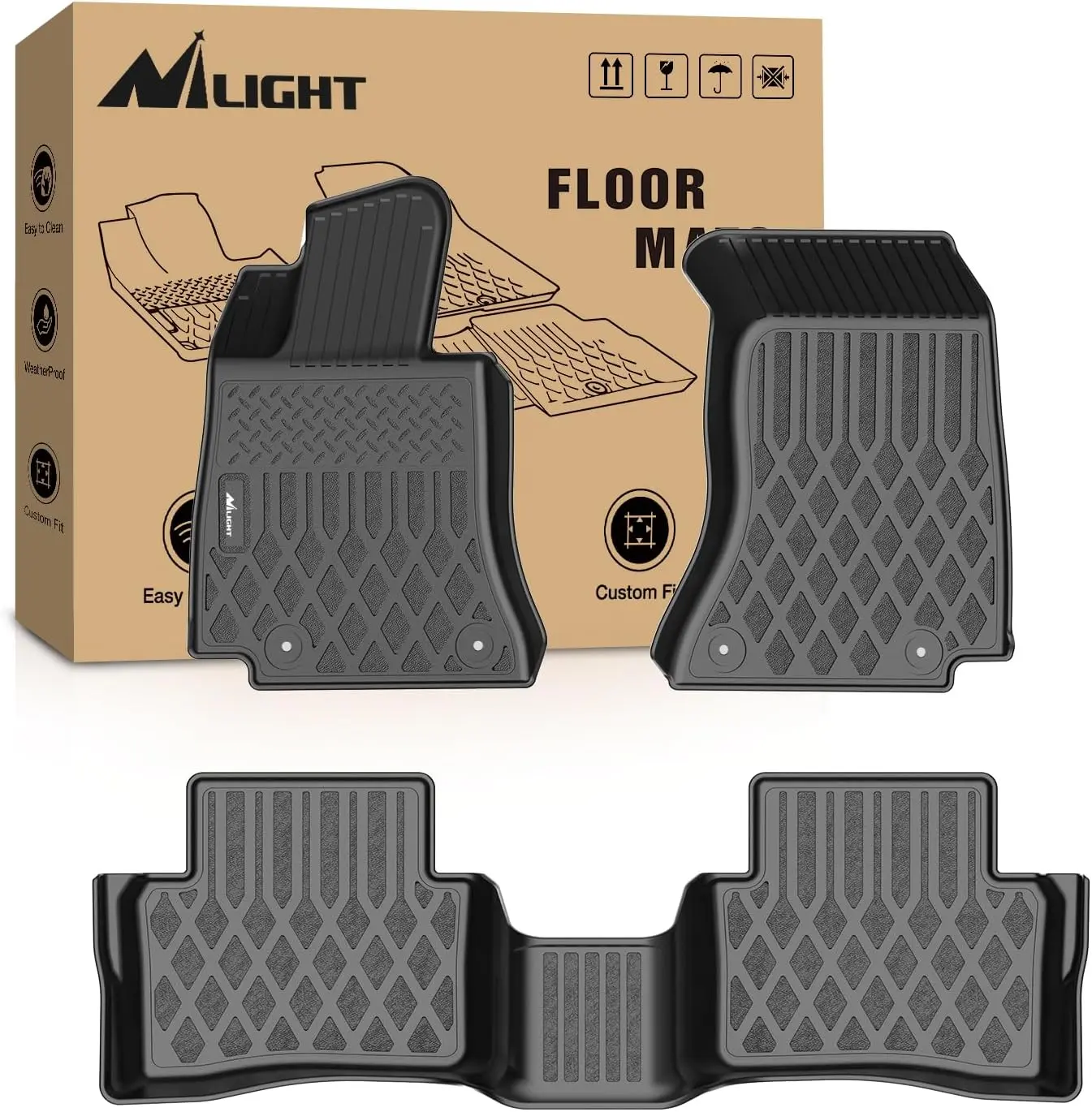 Nilight Custom Fit Synthetic TPE Car Floor Mats - All-Weather, Heavy-Duty, Waterproof, Durable Liners Made with Advanced CNC Cutting Machines for 2015-2021 C-Class Sedan (C300, C350e, C400, C43, C450, C63, C63 S) with Lifetime Service Protection