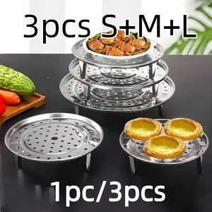 Stackable Stainless Steel Steaming Tray Set, 18/20/22 Cm Round Perforated Steam Dishes, Ideal for Home Kitchen Vegetables, Dumplings, Baozi