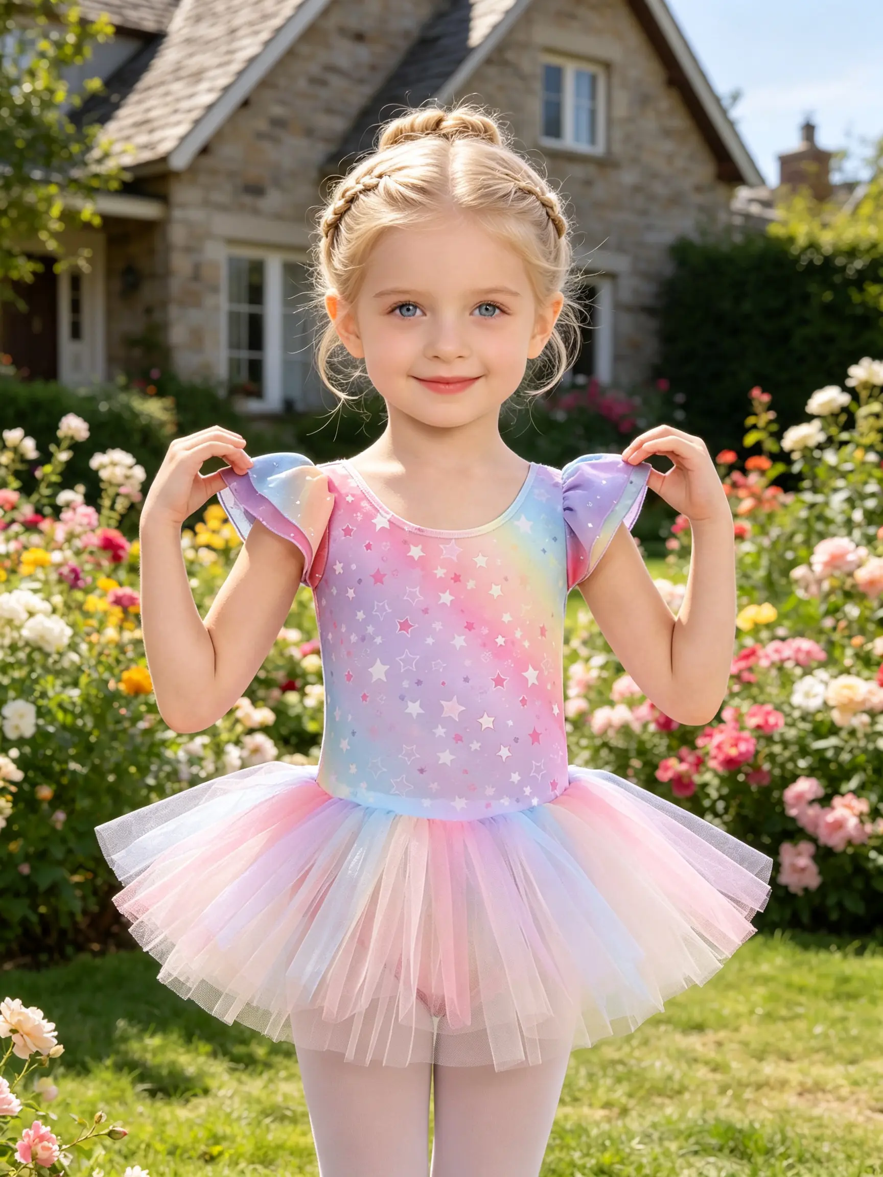 Little Girls Flutter Ruffle Sleeve Rainbow Star Ballet Tutu Dress Leotard Gradient Pastel Tulle Skirt Kids Gymnastics Recital Fairy Dance Costume Toddler Training Outfit
