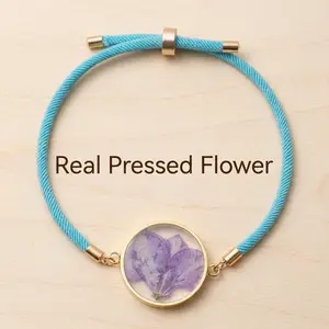 Real Purple Larkspur Pressed Flower Bracelet, Handmade Resin Framed Flower Pendant, Cottagecore Boho Jewelry, Eternal Wild Flower Charm, Soft Aesthetic Accessories, Daily Wear Birthday Mother’s Day Gift