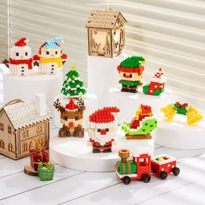 Christmas Mini Building Blocks Set, Cute Santa Claus Snowman Christmas Tree Reindeer Micro Brick Kits, DIY Assembly Christmas Decorations, Xmas Gift Toys for Kids Adults Stocking Stuffers