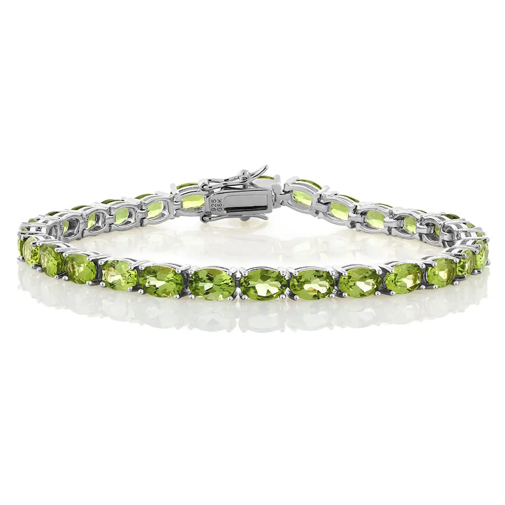 Green Peridot Tennis Bracelet For Women | 925 Sterling Silver | 12.00 Cttw | Gemstone Birthstone | Oval 6X4MM | 7 Inch Length | Fine Jewelry Gifts for Her Mom Wife