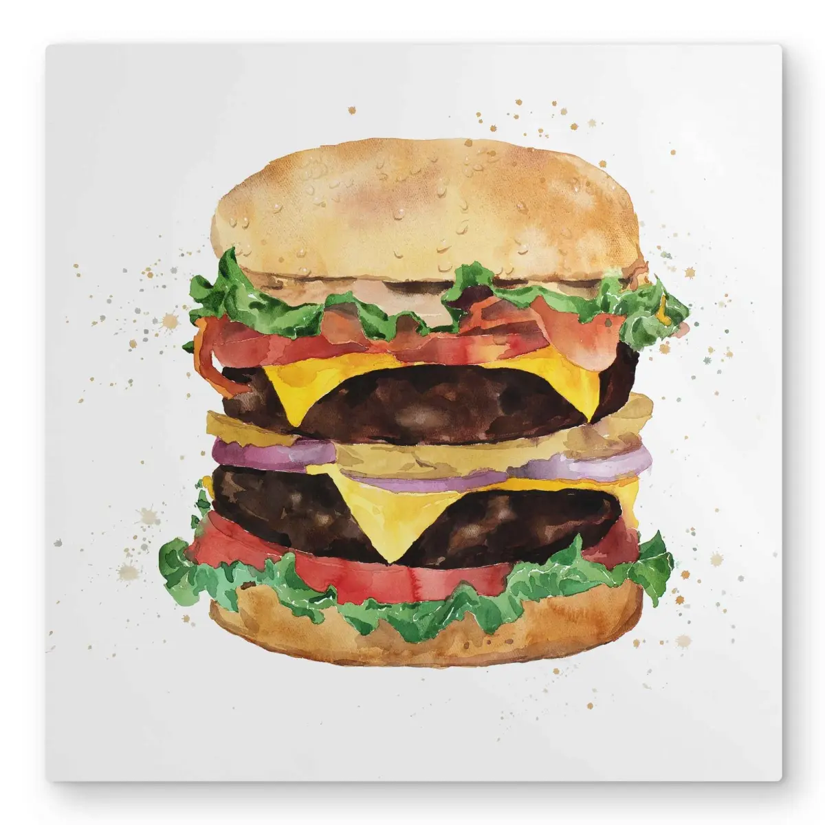 Begin Home Decor C1MP323259Q3GJ 32 x 32 in. Watercolor All Dressed Double Cheeseburger Metal Print Wall Art