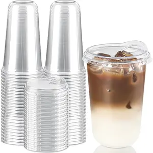 18 Oz Round Bottom Clear Plastic Cups with Strawless Sip Lids, 50 Pack Disposable Iced Coffee Cups To Go Cups for Cold Drinks, Smoothie, Juice, Milkshake