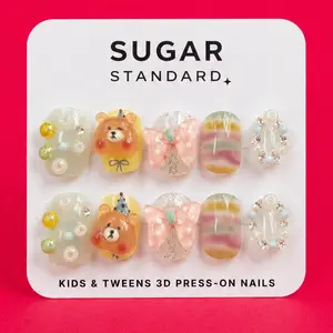 Tween 3D Press-On Nails – Bubblegum Bear (Ages 8–12)