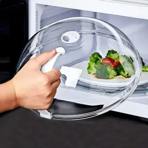 Microwave Splatter Guard Cover, Transparent Reusable Heat Resistant PP Plastic Food Shield with Ergonomic Handle, Kitchen Essential Accessory, Kitchen Cooking Accessories