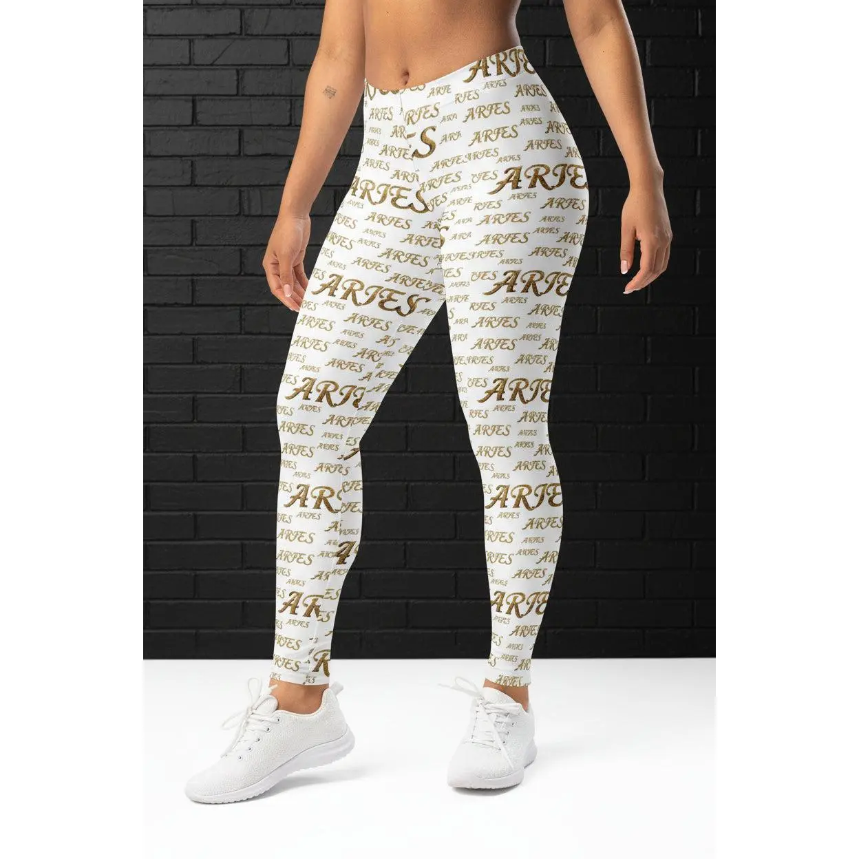Women's Sporty Chic Golden Aries Zodiac Motif High-Waisted Yoga Leggings - Multi-Function Synthetics, Body-Contouring Microfiber, 4-Way Stretch, Fitted, Avoid Ironing, Avoid Bleach, Made-To-Order, Cold Wash, All Over Print, Athleisure Gym Wear, Female