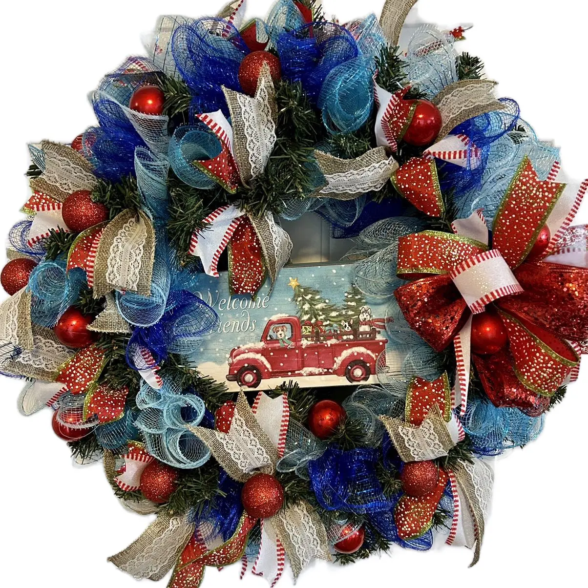 Christmas doggy truck wreath