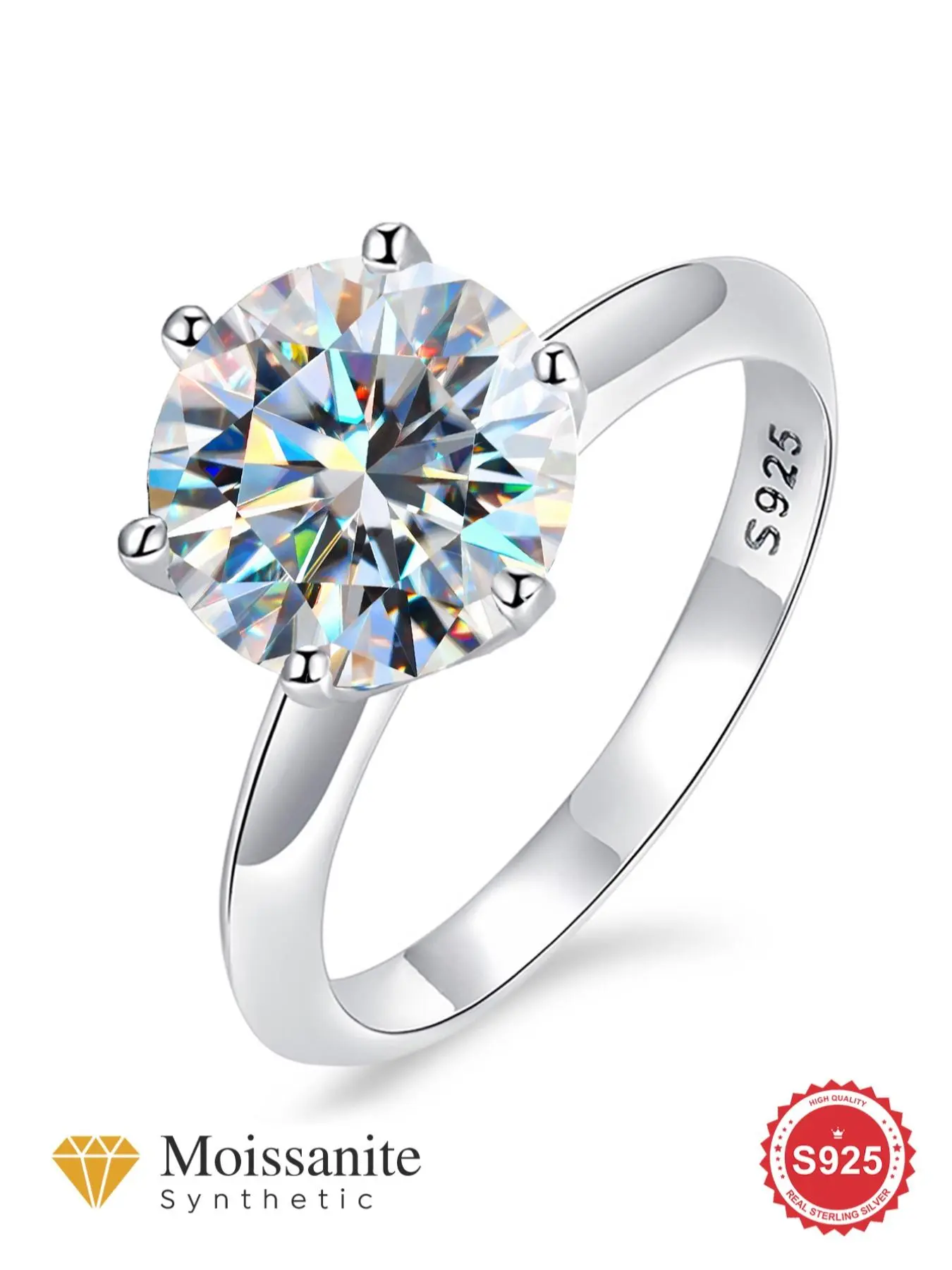 S925 Sterling Silver Synthetic Moissanite Ring, 1 Carat Six-clawed Snowflake Engagement Ring for Women, Moissanite Decorated Ring, Fine Jewelry for Wedding Bridal Anniversary Gift Bridal Rings