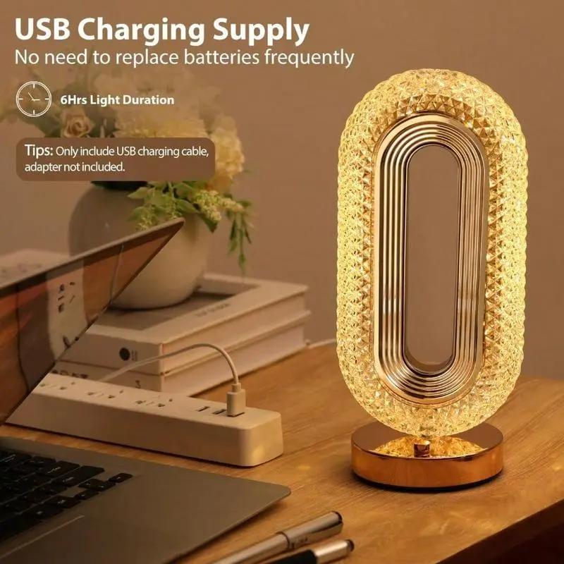1 Luxury Crystal Runway Desk Lamp USB Powered Dimmable with Push Button 3-Color Adjustable Acrylic Base LED Lights Ideal for Bedroom Living Room Party & Dinner Decor Perfect Gift Choice