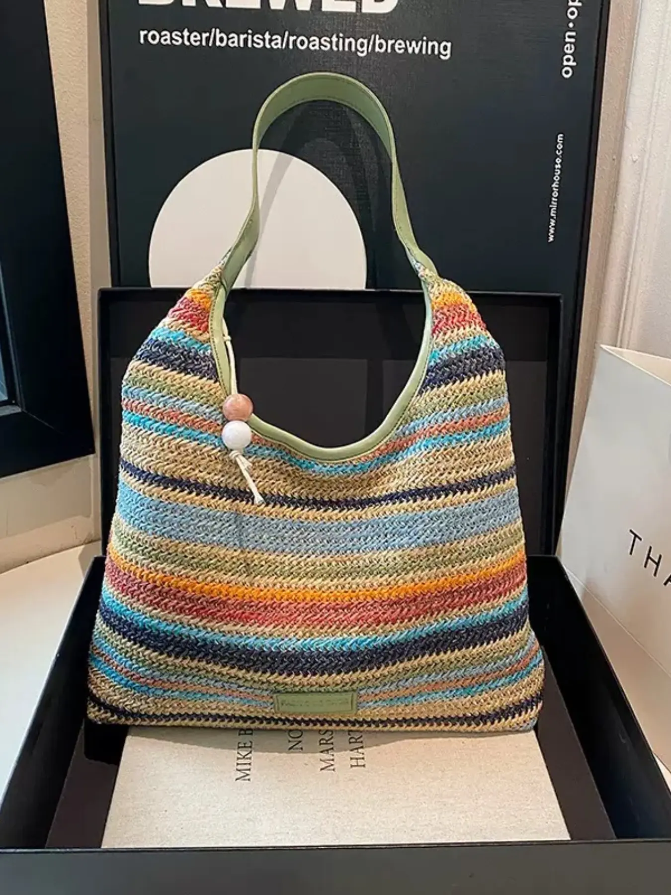 Fashionable Casual Colorful Striped Straw Shoulder Bag For Women Summer Beach Tote Crossbody Bag Crossbody Messenger Bag Crochet Crossbody Bag Fashion Crossbody Bags