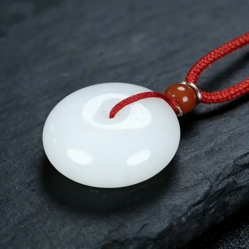 Jade Nephrite Peace Pendant - Portable Luminous Home Religious Decor with Red Cord, Ideal for Daily Use, Birthday & Anniversary Gifts, Symbolizes Fullness & Smooth Progress