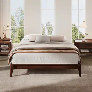 12 Inch Queen Size Solid Dry Bamboo Wood Platform Bed Frame, with Wood Slat and Metal Support, No Box Spring Needed, Easy Assembly, Chocolate