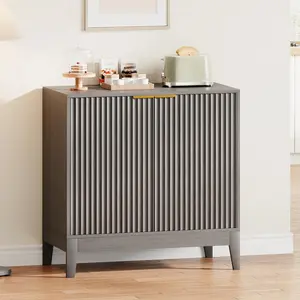 Garvee 31.5" Fluted Cabinet with 2 Doors, Sideboard Buffet, Modern Storage Cabinet with Adjustable Shelf, Multifunctional Accent Credenza Console Table for Living Room, Kitchen, Entryway- Oak Gray