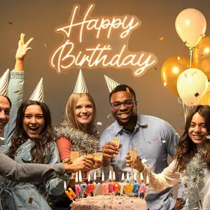 Happy birthday Neon Sign, 16.5×12.2 inches, Background Neon Happy Birthday Sign with Switch-Happy Birthday LED Sign, Party Decoration, Happy Birthday Luminous Wall Sign, Decorations for Her/Him.