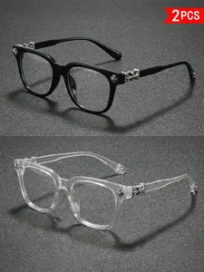 Fashion Square Frame Blue Light Glasses, Cross Flower Rivet Design, Ultra-Light Frame, Retro Street Style, Unisex Computer Phone Eyeglasses