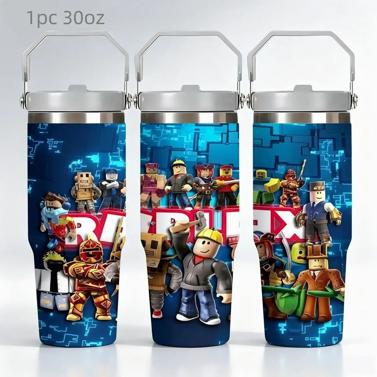 1pc Roblox Print 304 Stainless Steel Water Cup, 30oz, Large Capacity, Insulated, Portable, Reusable, Car Camping Office Game Coffee Mug