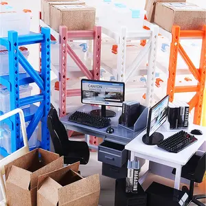 Kids Mini Warehouse Playset Toy, Computer, Shelves, Cart, Storage Boxes Set, Dollhouse Furniture Accessories, Ideal Birthday Gift