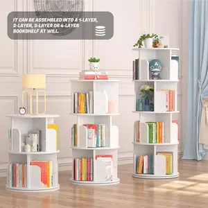 Rotating Bookshelf, Small Corner Bookshelf for Small Space, 360 Display 4 Tier Floor Standing Bookcase Storage Rack, Wood Narrow Book Shelf Organizer for Bedroom, Living Room spacesaving  bookshelf