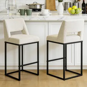Upholstered Counter Height Stools Set of 2/3/4 Linen Bar Stools with Metal Legs and Open Back for Modern Kitchen Decor