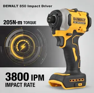 DEWALT 850 Cordless Impact Driver, 20V MAX XR 6.0Ah Battery, 205N·m Torque, Adjustable Speed & Impact Rate, 1000W Output, Compact Body For Construction Repair & Fastening Tasks