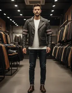 Vintage Distressed Leather Jacket V2V2 Black