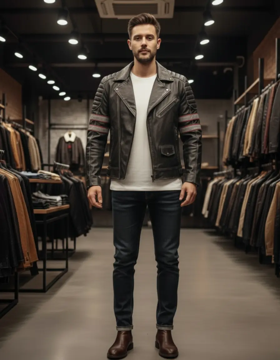 Vintage Distressed Leather Jacket V2V2 Black